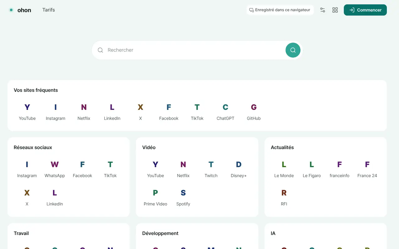 Page d'accueil Ohon : recherche et sites fréquents